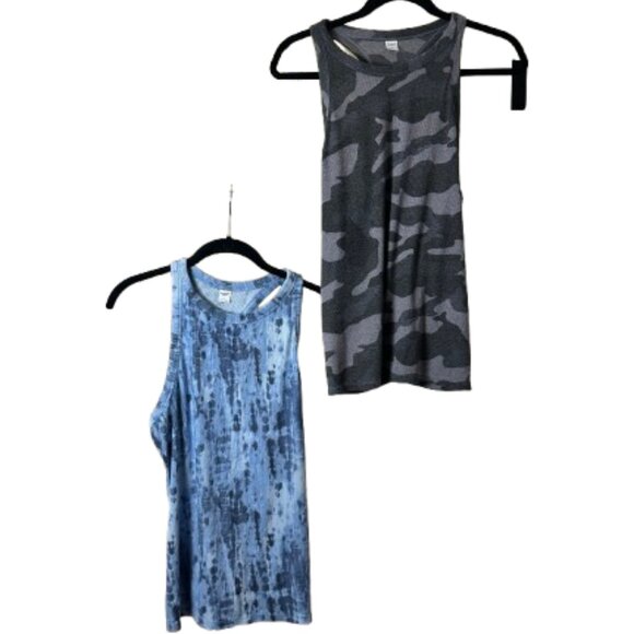 OLD NAVY ACTIVE Set of 2 Ribbed Halter Back Tank Tops Size Large Blue & Grey - Picture 1 of 13